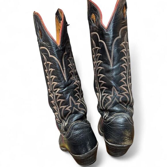 Vintage Tony Lama Buckaroo Riding Boots Black Bullhide Tall Western Boots 6.5 D main image 4